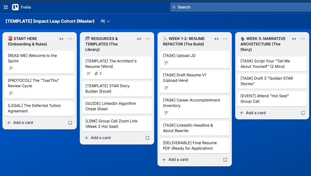 Reskill Lab Impact Leap Trello System