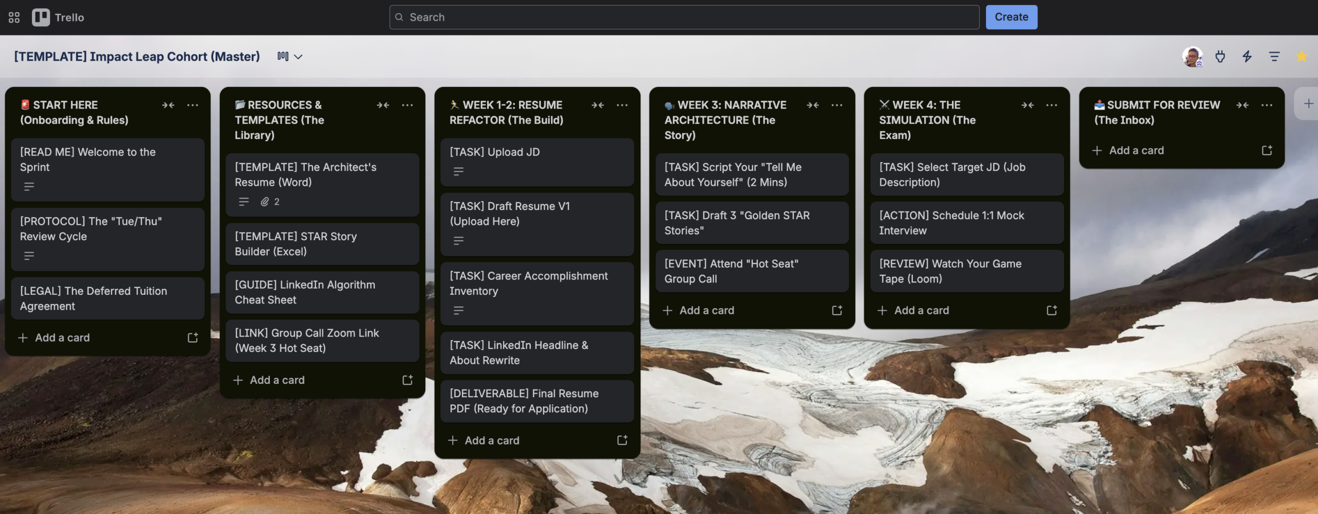 Reskill Lab Impact Leap Trello System